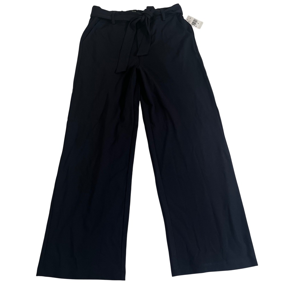 NWT KUT from the Kloth Pont Knit Wide Leg Pants Women 14 Navy New Tie Waist